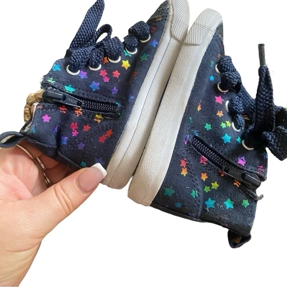 Cat & Jack Girls High Top Navy Blue with Stars Sneakers - Picture 5 of 9